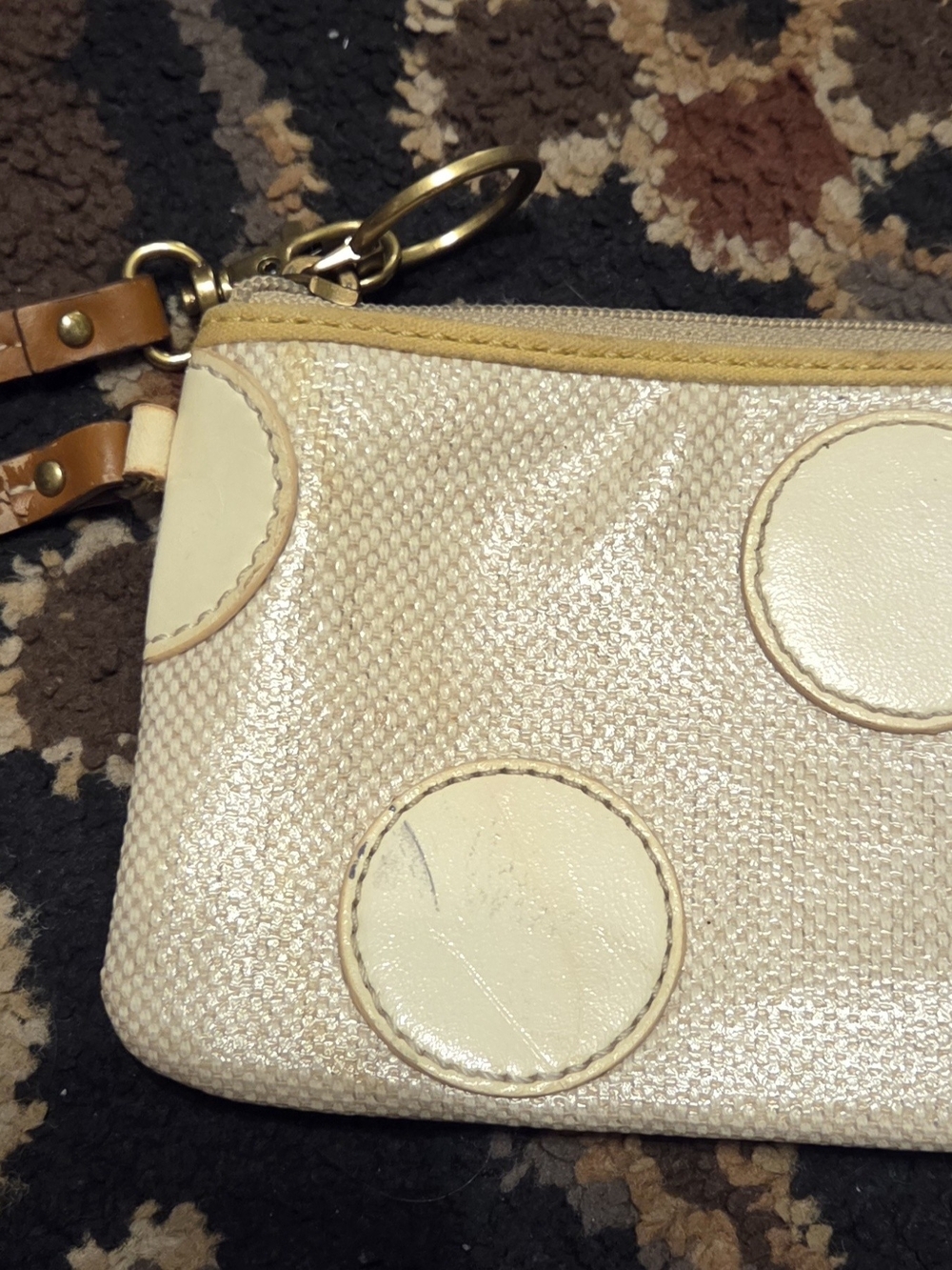Cream Polka Dot Wristlet - Unbranded